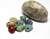 Blue Slag Glass, Red Jasper, Fossils Pebbles, Petoskey Jewelry Wholesale Supplies, Beads- "Traverse Bay" by Allybeans