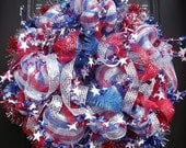 Deco Mesh 4th of July Wreath, Memorial Day Wreath, Patriotic Door Wreath, Summer Mesh Wreaths