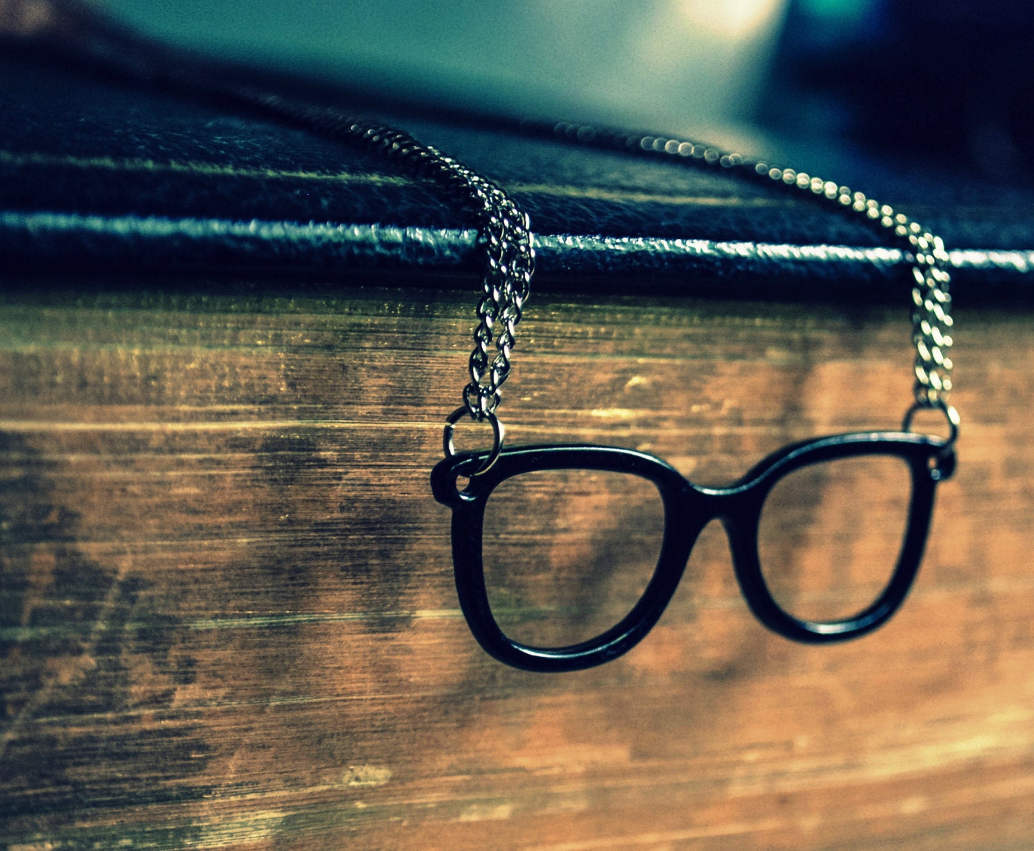 Black Rimmed Glasses, Glasses Charm, Hipster, Nerdy Chic, Nerd, Black Glasses, Necklace