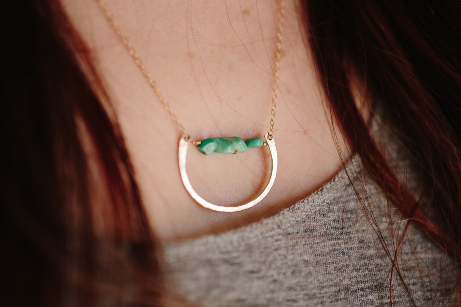 Turquoise and Gold Hoop Necklace