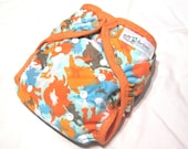 Ready to Ship, Guppy Dinos One Size PUL Printed Pocket Diaper with Organic Bamboo Velour Inner