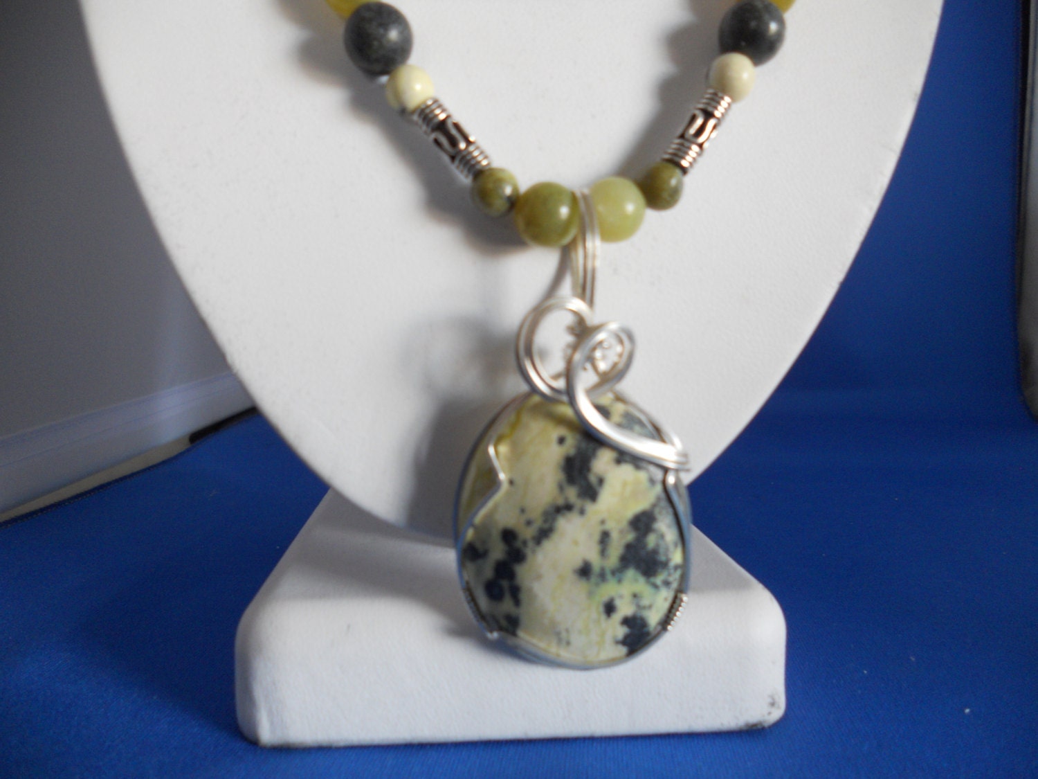 Turquoise Necklace, Free Shipping Yellow Turquoise Pendant, Wire Wrapped Turquoise, Green Wire Wrap, Multi Necklace, Jade, 3 Piece Set