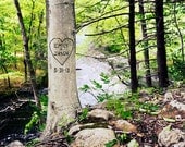 Personalized Tree Print - The Riverbank - You Choose Names and Date Carved in Tree - Unique Wedding Gift, Anniversary Gift