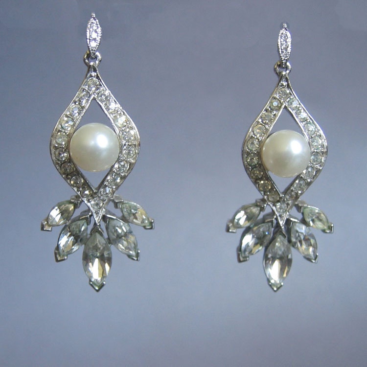 Vintage Earrings - Repurposed Vintage Marvella - Bridal Earrings - Rhinestone Earrings