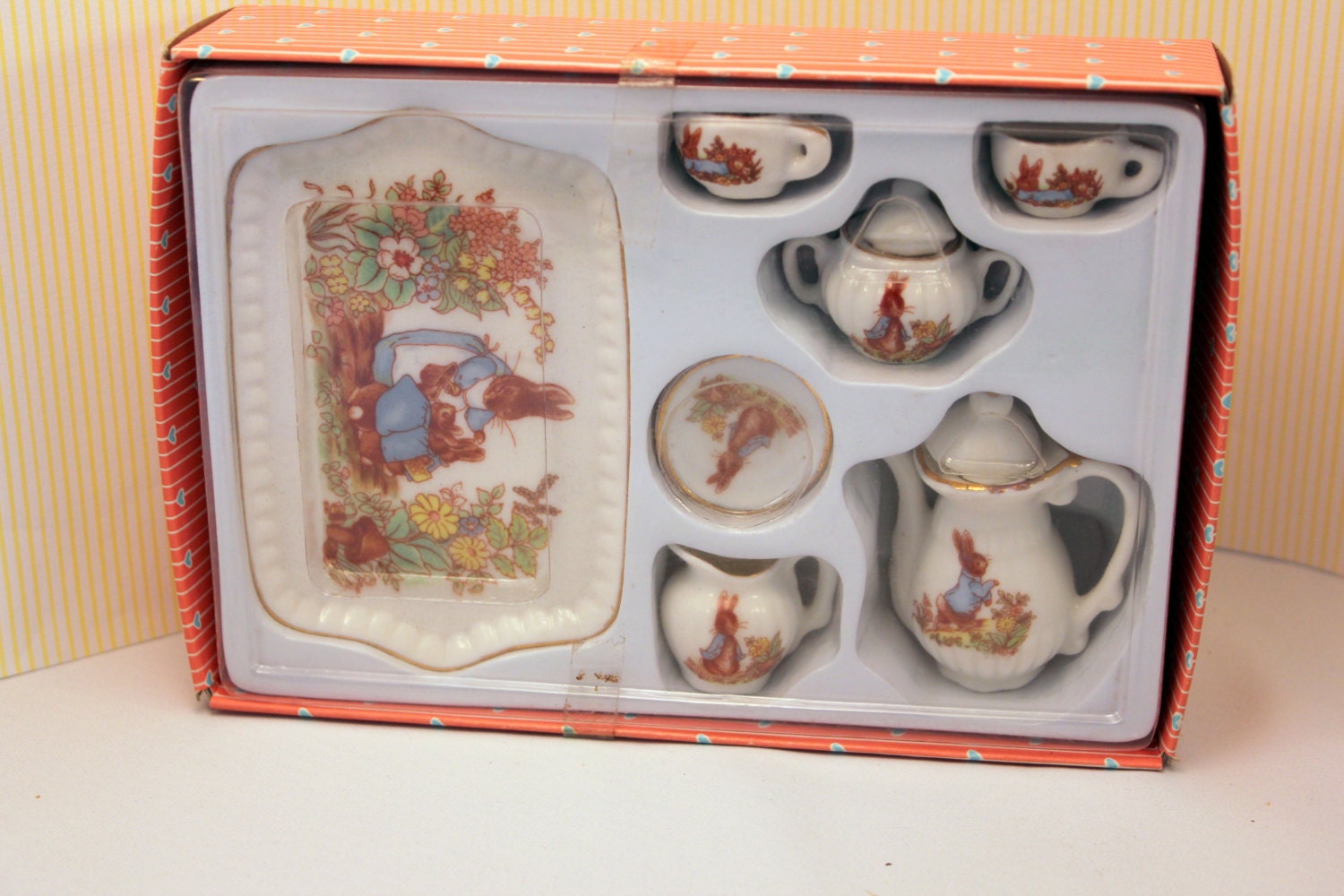 Childrens Toy Tea Set Bunny Rabbit Dishes by MothersMiniTreasures