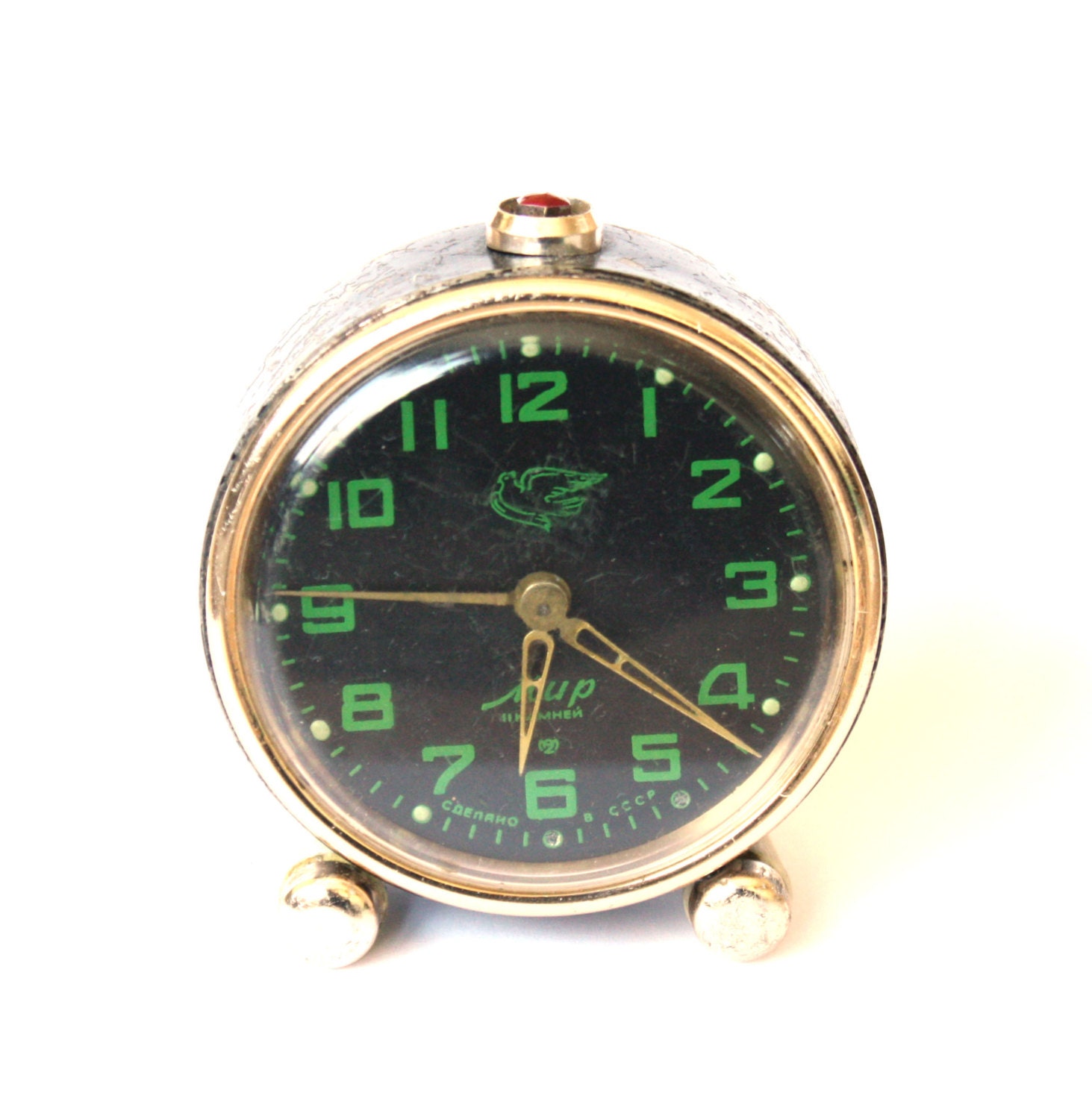 Ultra RARE Soviet Russian alarm clock Mir metal color clock, clock with bird Mir Peace from Russia Soviet Union