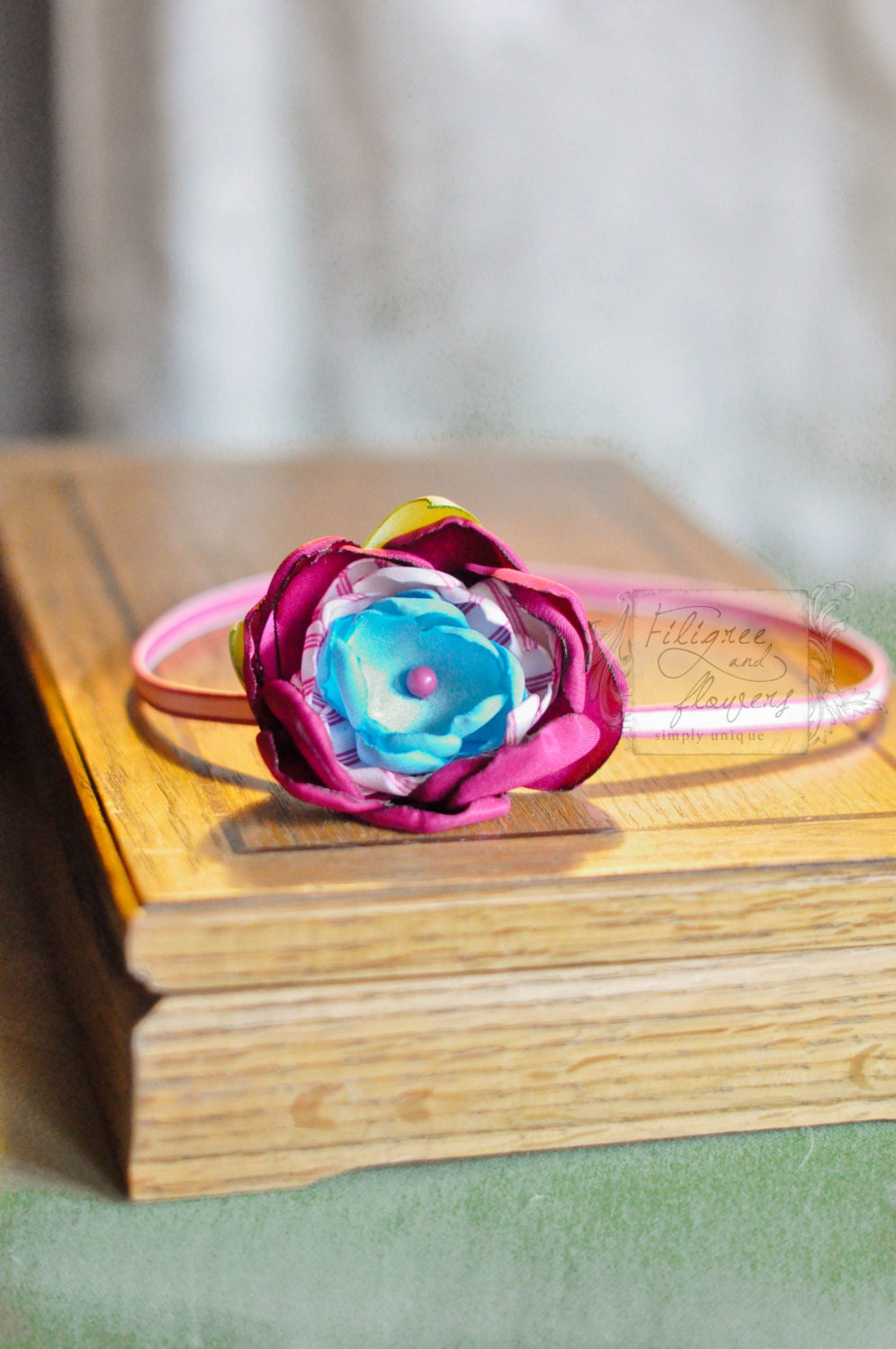 Raspberry Blossom satin hair flower headband...ready to ship