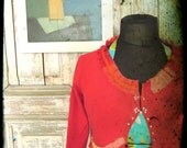 Cropped Shrug Cardigan Sweater in Coral / Upcycled Sweater / Women Tops Sweater / Boho Chic Tattered Clothing by Garage Couture