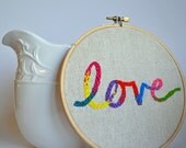 Hand Embroidery Hoop Art Colorful Love Wall Art