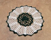 Irish Shamrock Crochet Lace Doily, Clover Centerpiece, Green and White, Handmade, Home Decor