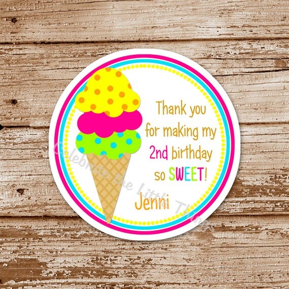 SET of 12 ICE CREAM Cone Favor Tags or Stickers : Choose Your Favorite Flavor Il_570xn