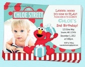 Elmo Birthday Invitations Sesame Street Inspired Red Turquoise Photo Printable Party
