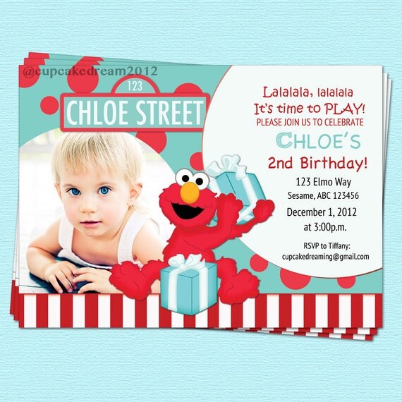 Elmo Birthday Invitations Sesame Street Inspired Red Turquoise Photo Printable Party