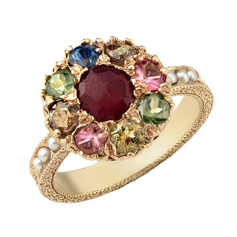 Mixed Stone Flower 14k Engagement Ring