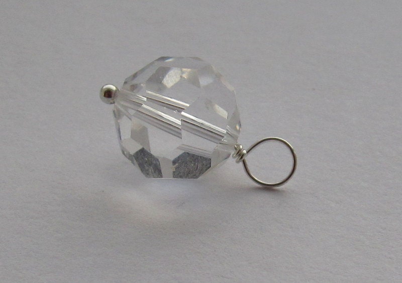 Faceted Clear Swarovski Crystal 10mm Sterling Silver Dangle Charm