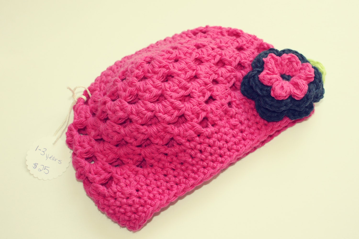Pink Crochet Hat 1-3 Year Old Size Spring Summer Fall Cotton