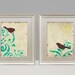 Love Bird Prints, Cottage Chic Shabby, Damask wall decor, Large Prints, Set of Two, 9 x 12 inches