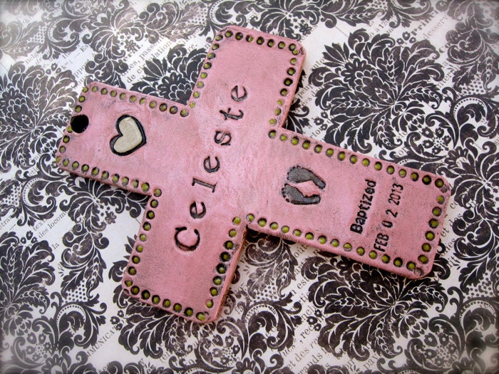 Baptismal cross for girl personalized