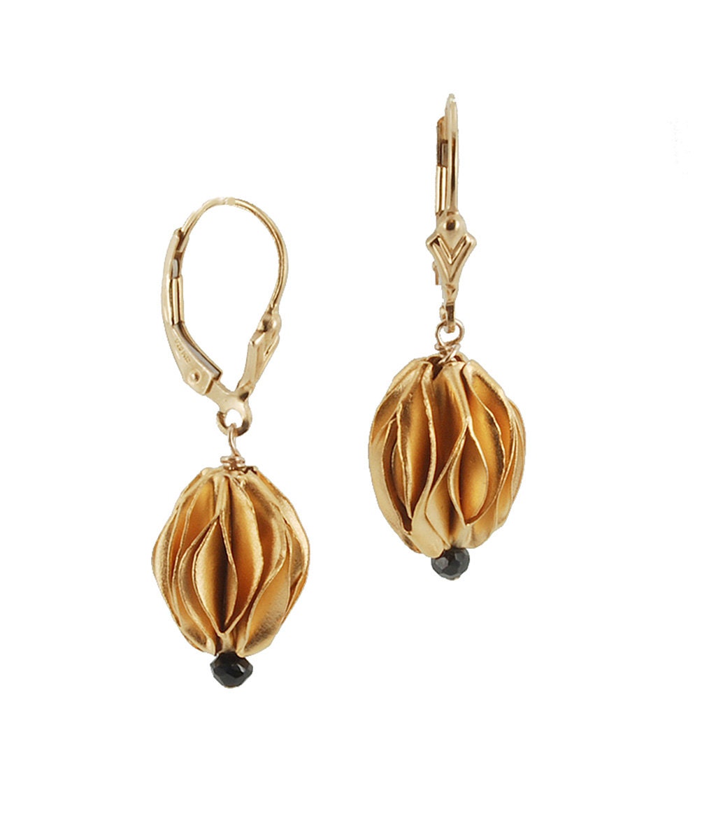 Vermeil Ruffles with Black Spinel, Earrings
