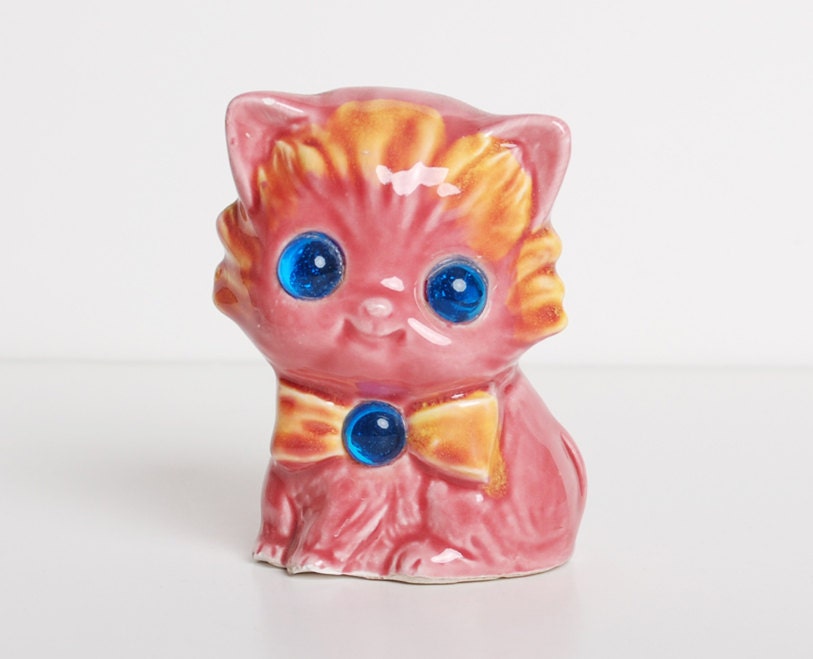 Vintage 60s 70s Pink Ceramic Kitty Cat Night Light