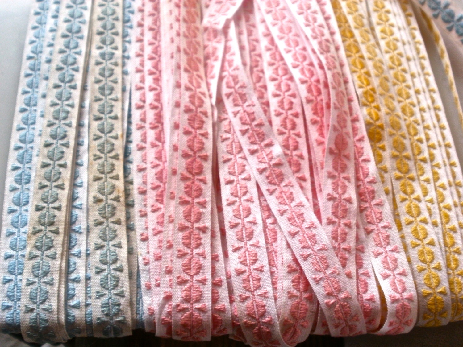 Pretty French tape vintage edging trim in Pink Yellow & Blue sewing supplies Dolls and soft furnishing