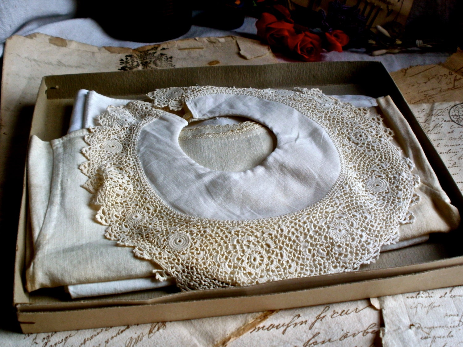 Sweet Collection of Baby Clothes & Bib Antique French bebe dolls bears clothes