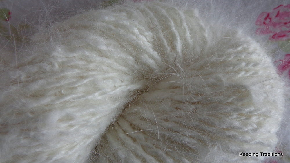 Pure Homegrown Angora Rabbit Yarn - 4.2 ounces Natural White
