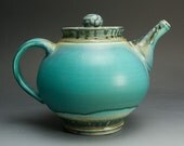 Handmade turquoise stoneware 6 cup plus teapot - 1034
