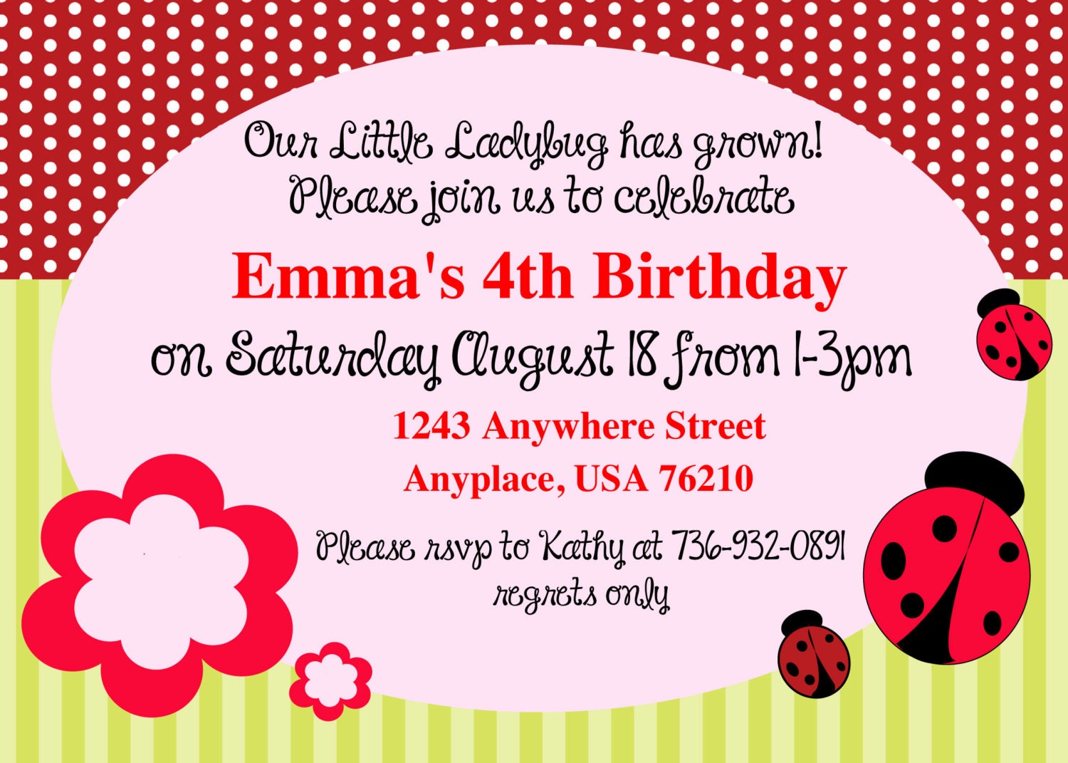 FREE FREIGHT Ladybug Birthday Printed With Envelopes-Invitations-With or Without photo-15 Il_170x135