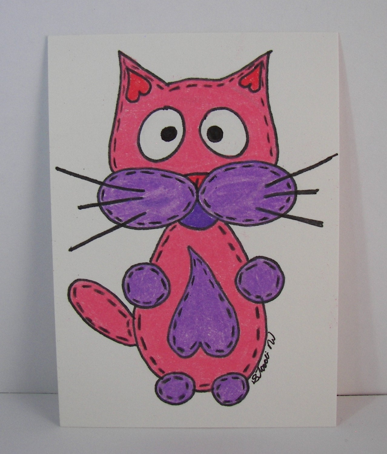 Pink and Purple Kitty Eco Original Drawing Artist Trading Card