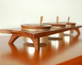 Vintage Japan Wood Condiment Server Tray And Tins With Spoons