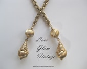 Vintage Gold Tone Tassel Necklace Teardrop Pendants Filigree Ornate FREE SHIPPING