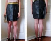 SALE // Vintage 70s 80s Black Genuine Leather Mini Skirt // Size 2-4, Size S