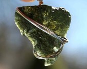 Moldavite Green Meteorite Wire Wrapped with Sterling Silver Stone Pendant