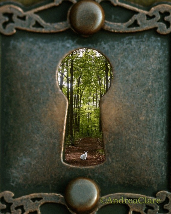 Alice in Wonderland Rabbit Follow Me 8x10 Fine Art Photograph, Vintage Key Hole