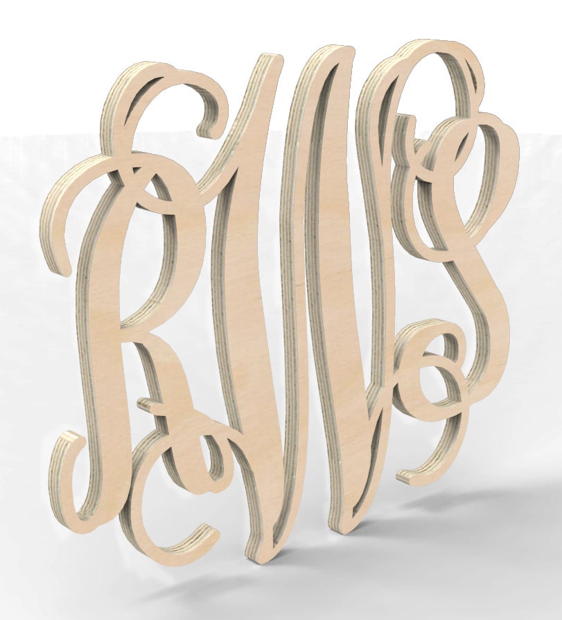 3 Letter Monogram Door or Wall Hanger 10" tall Custom Made.