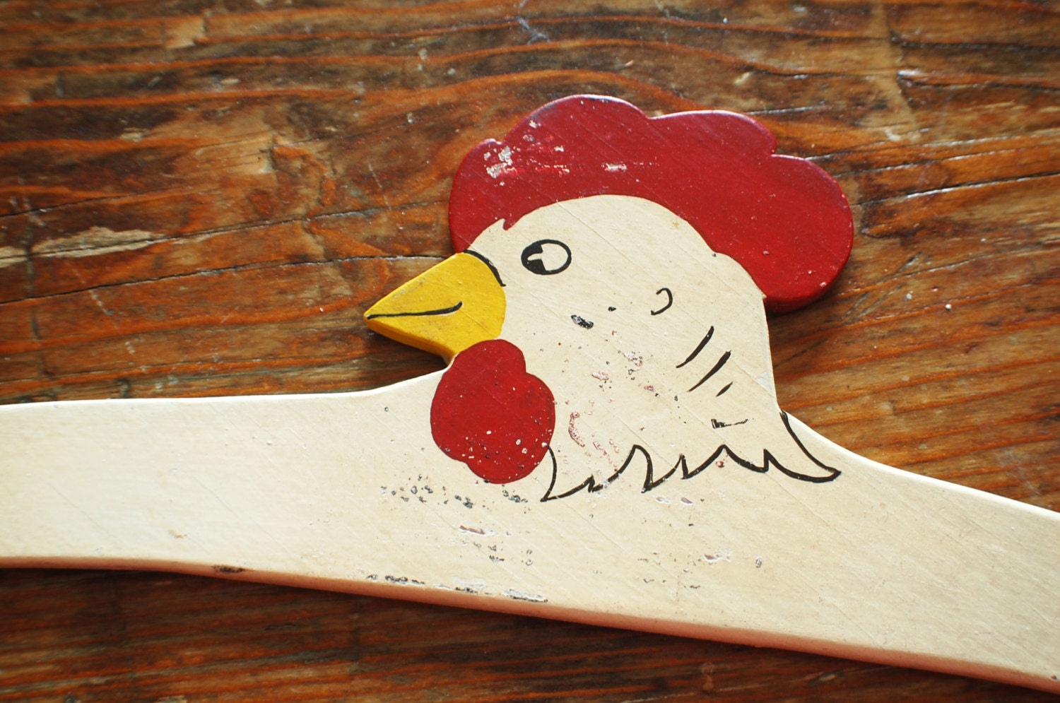 1930's Children's Baby Clothes Hanger - Vintage Painted Wooden Hanger-Hen/Chicken - Handmade