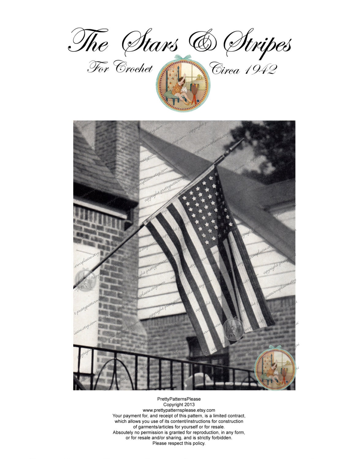 Vintage US Flag Pattern for Crochet - Stars & stripes - PDF Email Delivery - PrettyPatternsPlease