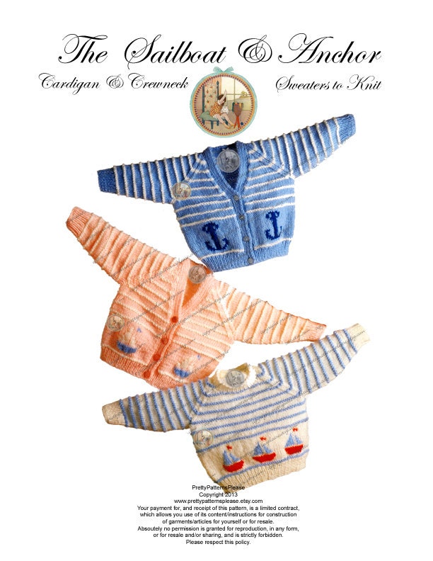 Girls Boys Vintage Knitting Pattern Sailboats Anchors Sweaters - Instant Download - PrettyPatternsPlease