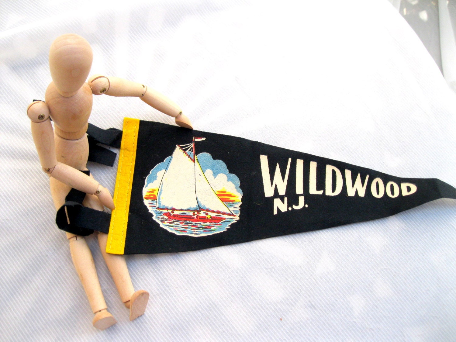 Vintage Pennant-Banner-Wildwood-New Jersey-Black-Gold from Tessiemay