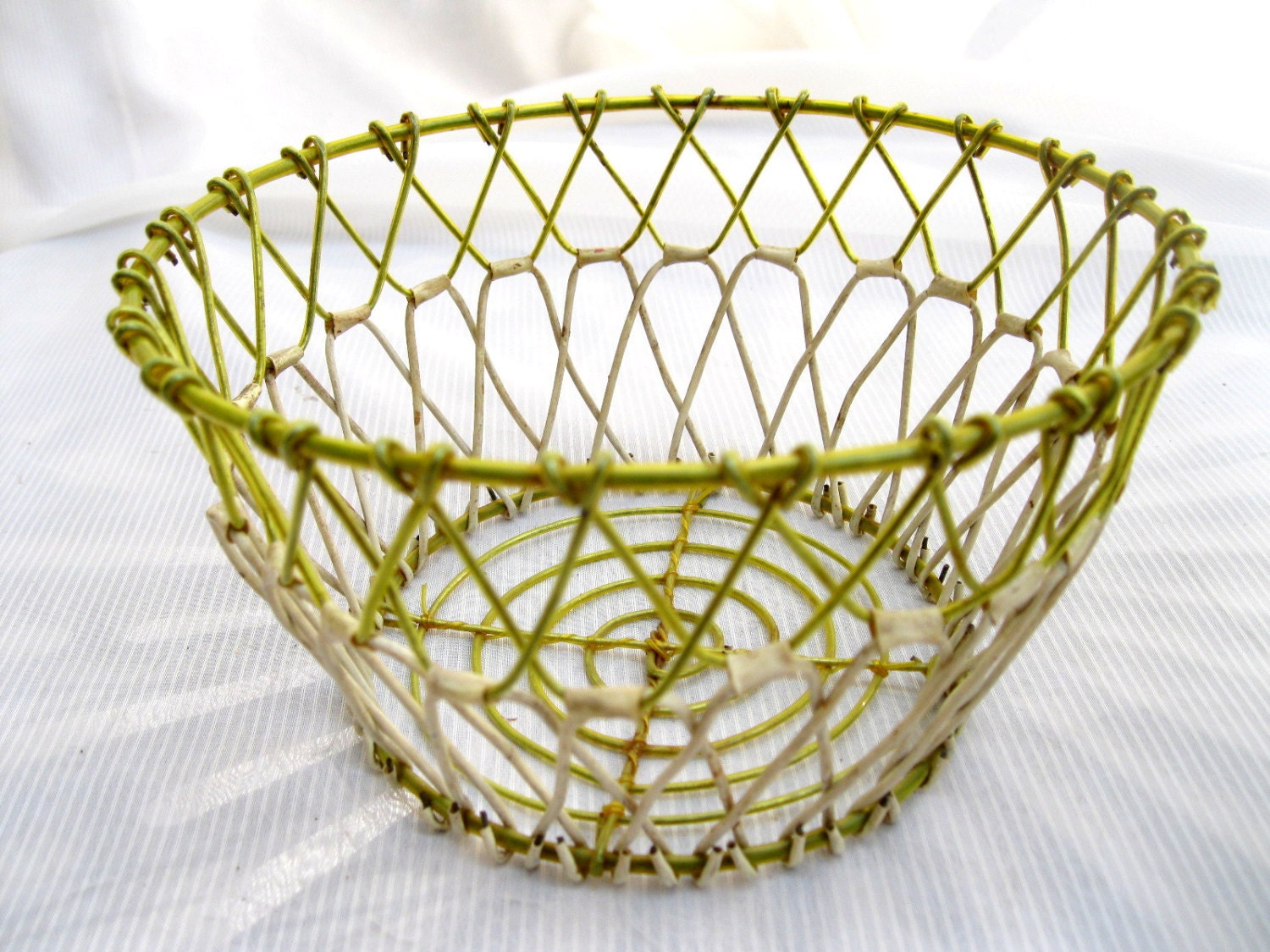 Vintage Wire Basket-Flexible-Metal and Vinyl-Farmhouse-Shabby Chic from Tessiemay