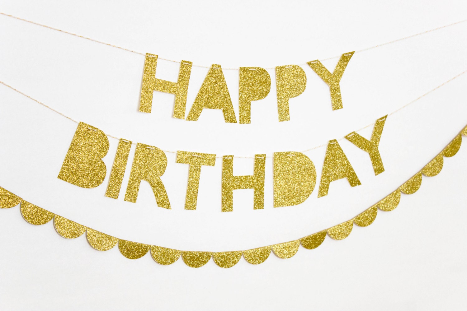Gold Glitter Happy Birthday Banner & Scalloped Garland Combo.