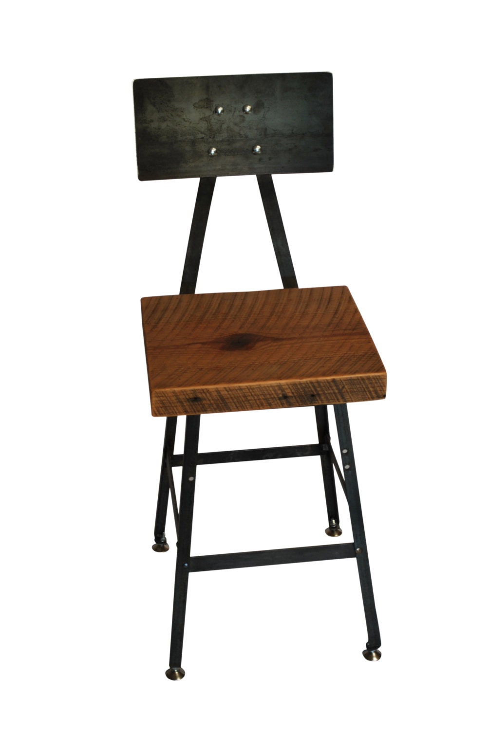 Reclaimed Wood and Steel Industrial Shop Stool(chair) with back. Made in Chicago. Qty (1) 19" table height. QUICK SHIPPING