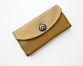 Metallic Gold Faux Leather Wallet with Navy Fish Scale Lining