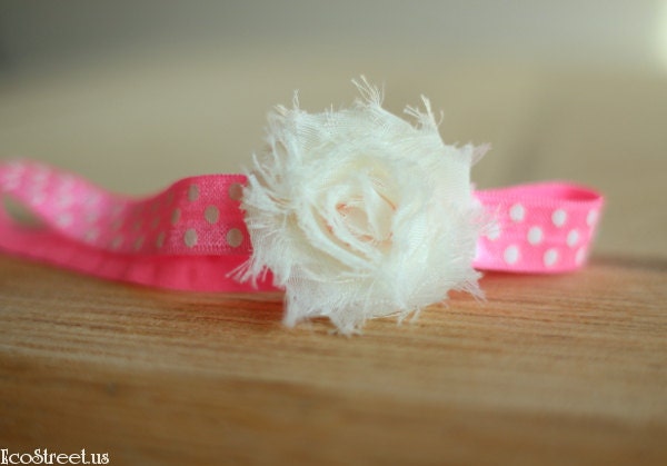 Baby Headband, Cream White and Pink Shabby Chic Newborn Headband, Great for Photo Prop