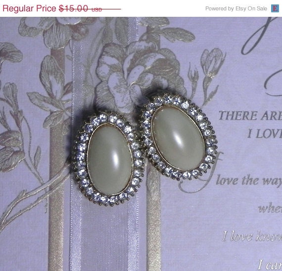 Vintage Pearl and Rhinestone Pierced Earrings