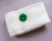 new knitted headband ear warmer with vintage embellishment Smiley Face SHAMROCKS