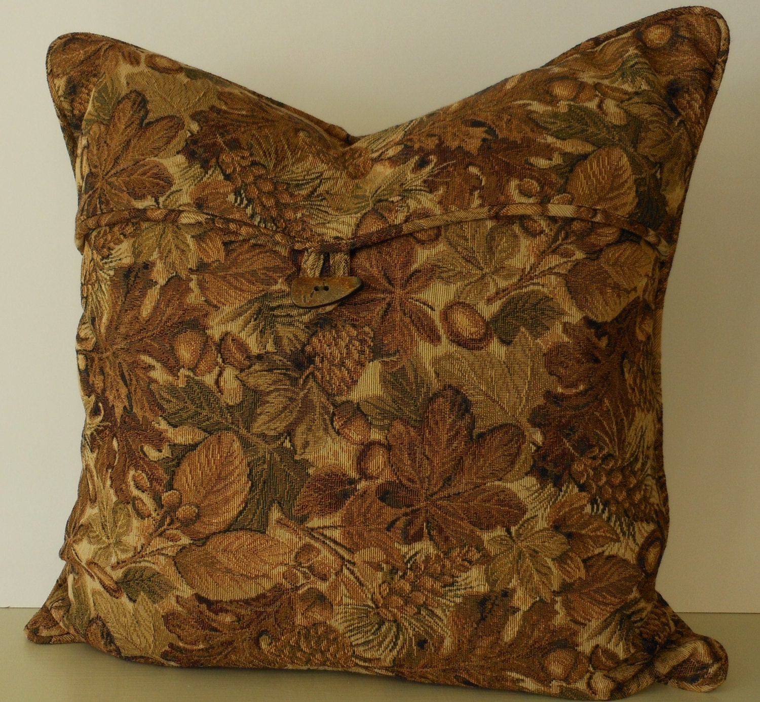 Decorative pillows, a pair, mountain, lodge, cabin, pinecones, 22 inch, button closure.
