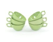 VINTAGE 50's Set of Six Sage Green Melamine Coffee Cups