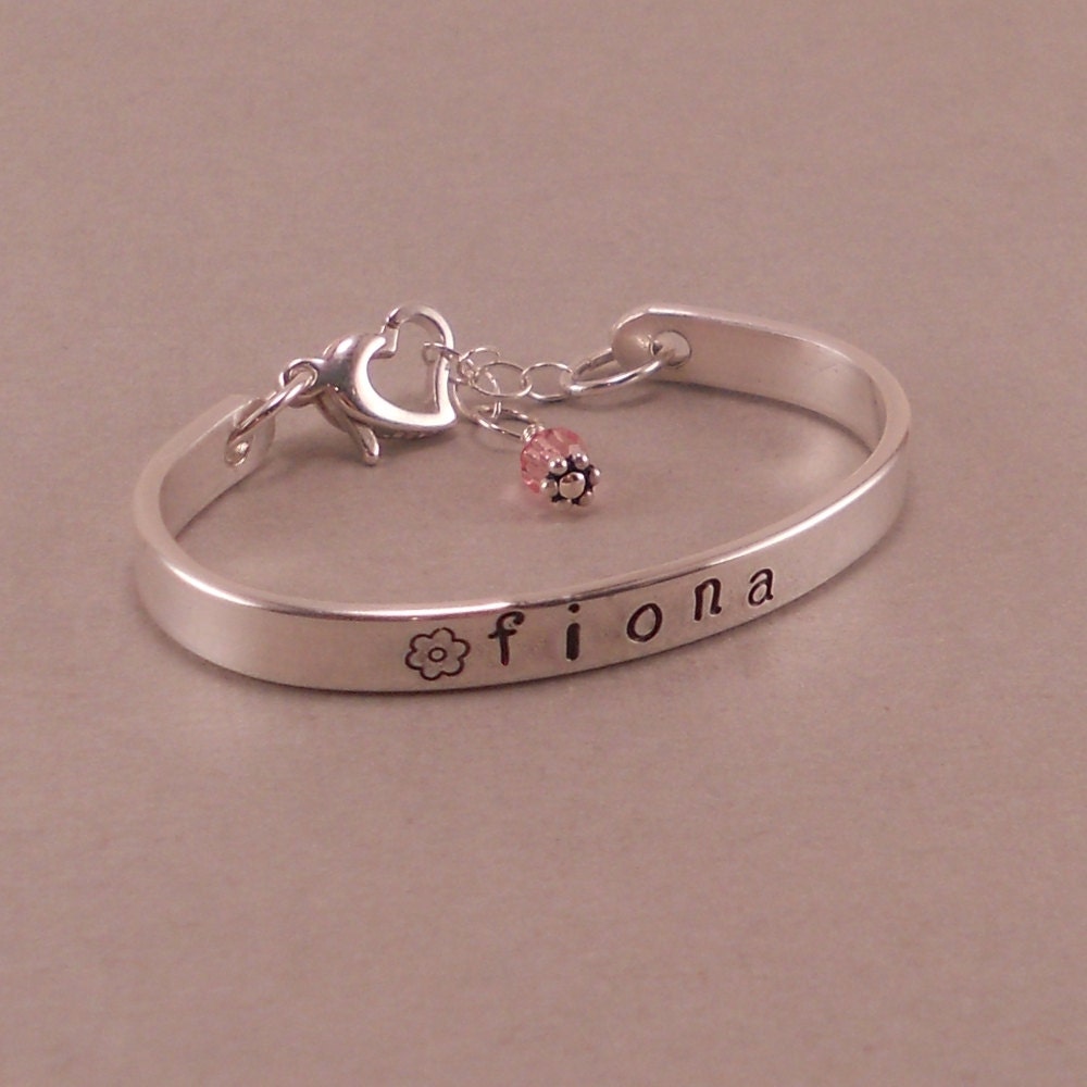 Baby Cuff Bangle Bracelet, hand stamped sterling silver, bracelets, baby shower gift, birthstone, birthday, little girls, personalized